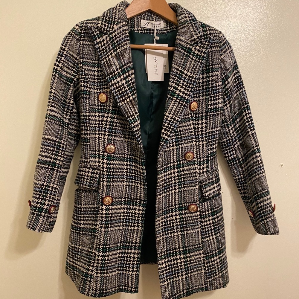 korean elegant plaid womens blazor